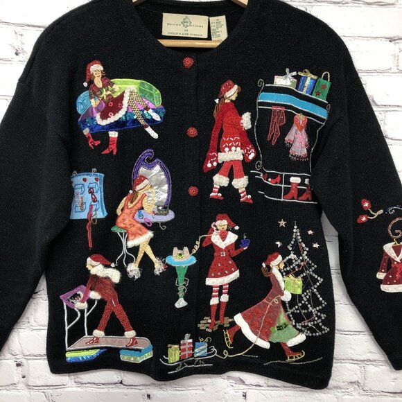 Design Options Philip Jane Gordon Christmas Holiday Sweater Sz M Santa Babes VTG - Picture 1 of 16